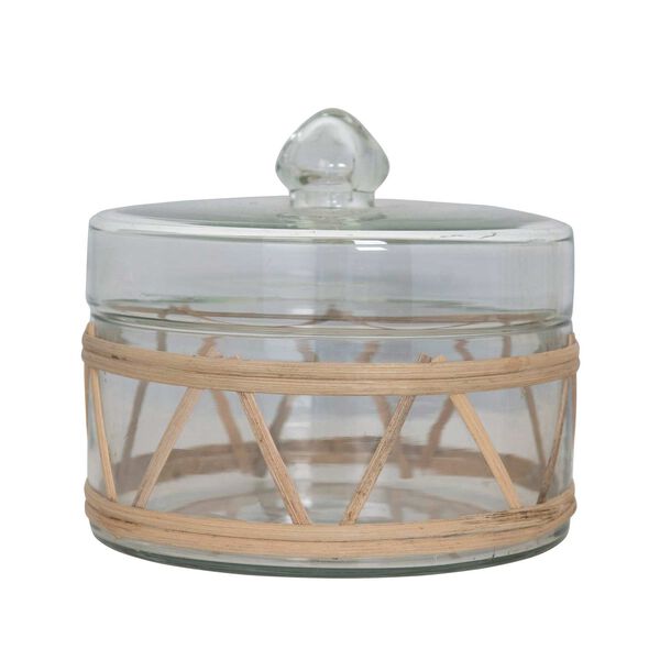 Clear Rattan Wrapped Glass Jar with Lid, image 1