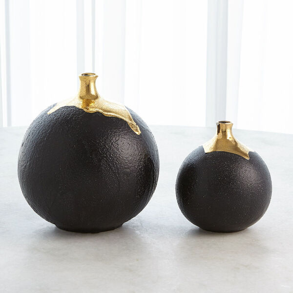 Gold and Black Dipped Large Sphere Vase, image 2