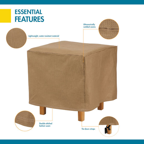 Essential Latte 22-Inch Square Patio Ottoman Side Table Cover, image 3