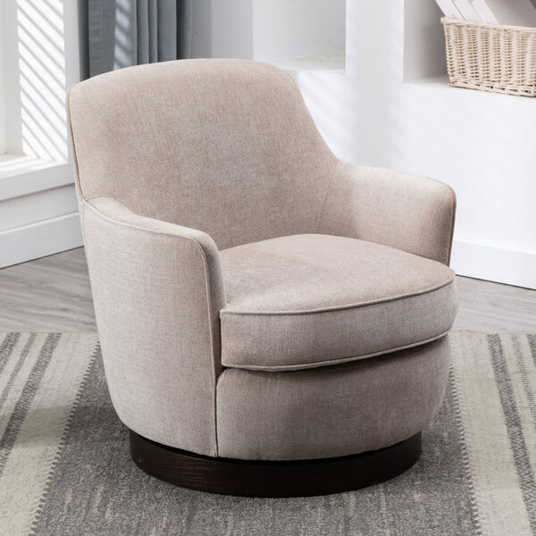 Reese Oatmeal and Black Wooden Base Swivel Chair, image 2