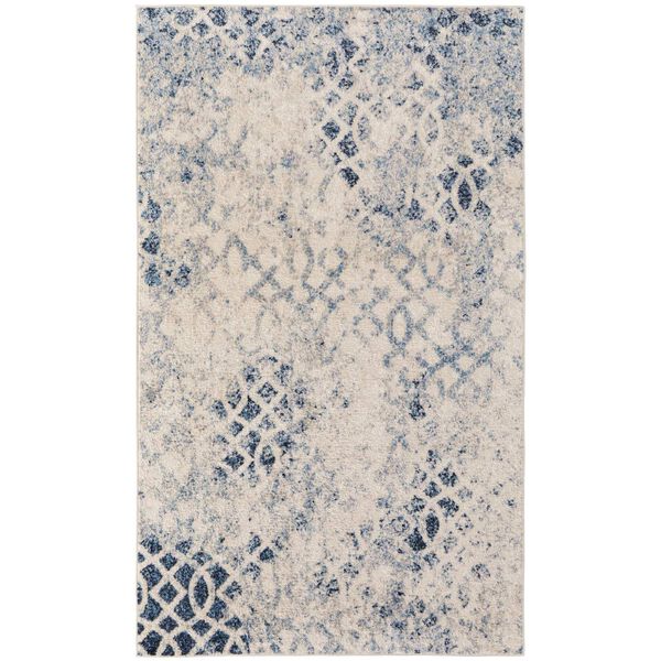Camellia Casual Abstract Ivory Blue Rectangular 4 Ft. 3 In. x 6 Ft. 3 In. Area Rug, image 1