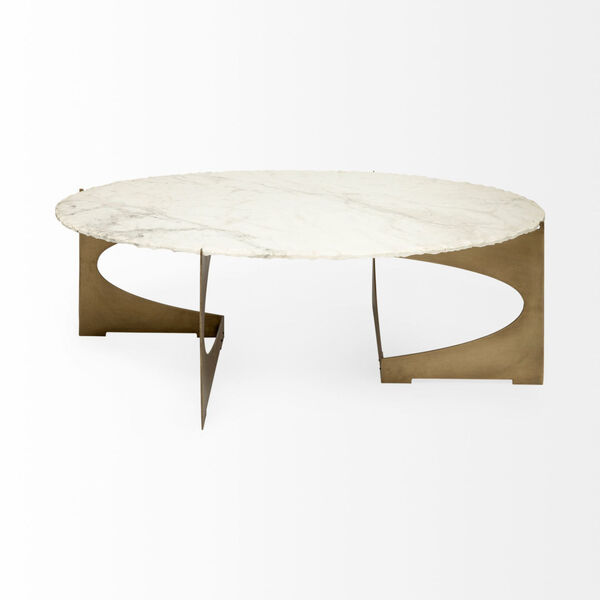 Reinhold III White and Gold Oval Marble Top Coffee Table, image 2