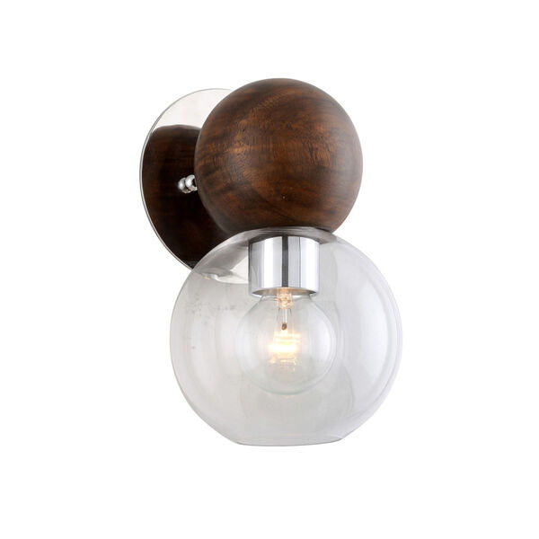 Arlo Polished Stainless Steel and Natural Acacia One-Light Wall Sconce, image 1