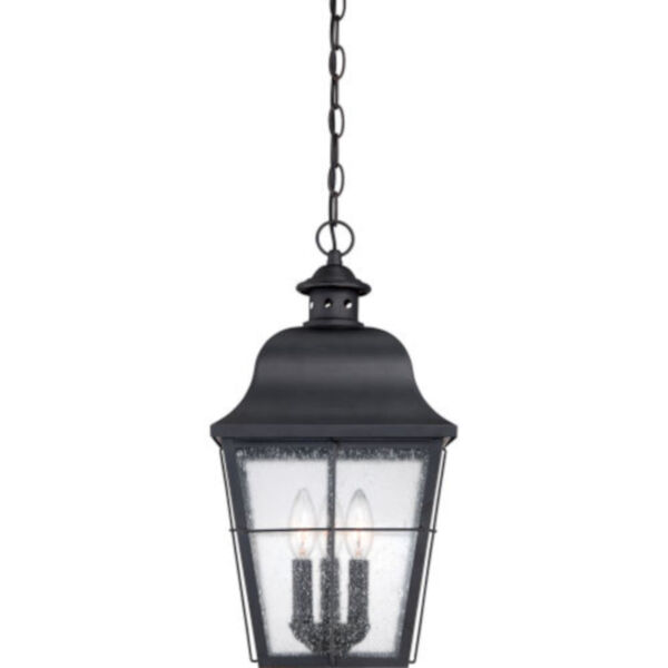 Bryant Black Three-Light Outdoor Pendant with Clear Seedy Glass, image 3