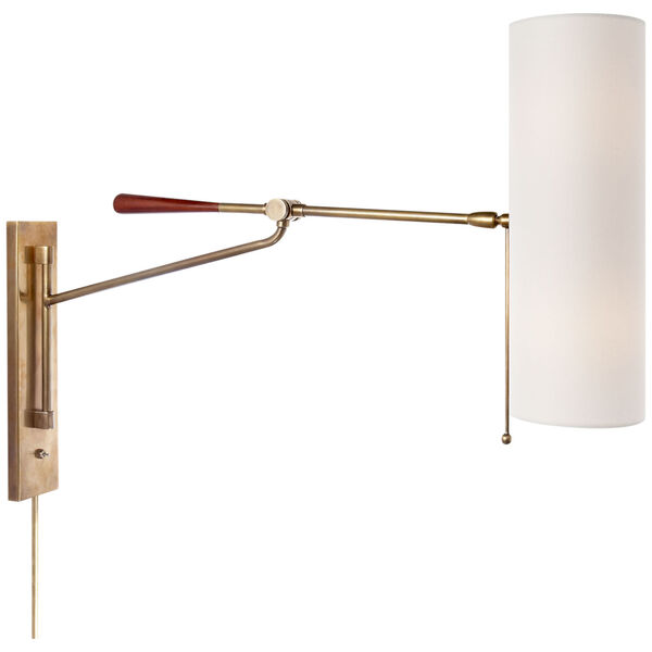 Frankfort Articulating Wall Light in Hand-Rubbed Antique Brass and Mahogany Accents with Linen Shade by AERIN, image 1