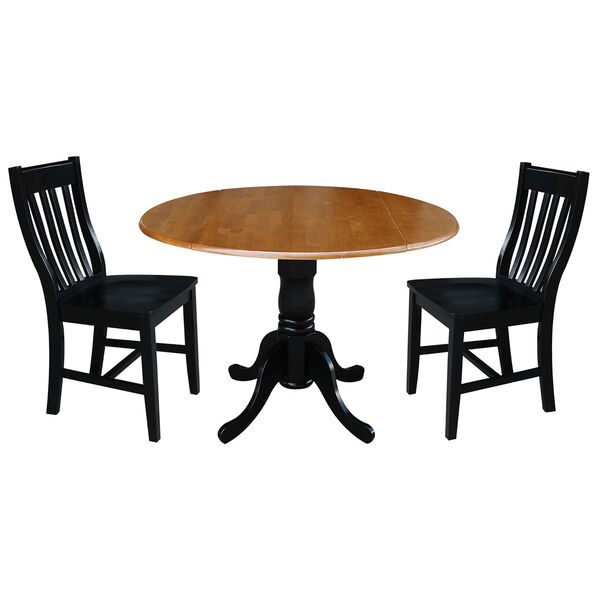 Black and Cherry 42-Inch Dual Drop Leaf Dining Table with Black Two Slat Back Dining Chair, Three-Piece, image 1
