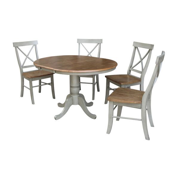 Hickory and Stone 36-Inch Round Extension Dining Table With Four X-Back Chairs, Five-Piece, image 1