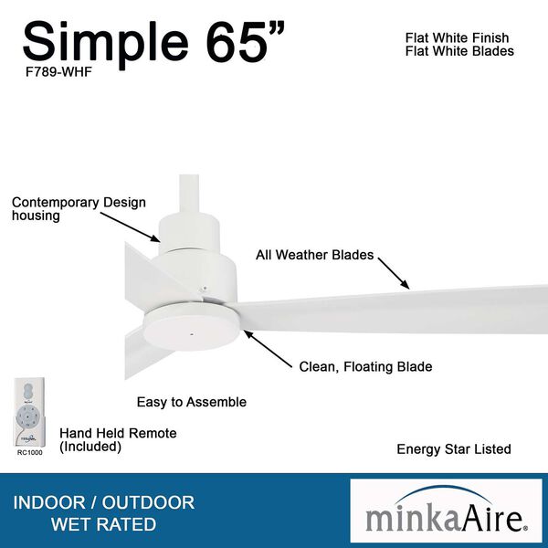 Simple Flat White 65-Inch Outdoor Ceiling Fan, image 4