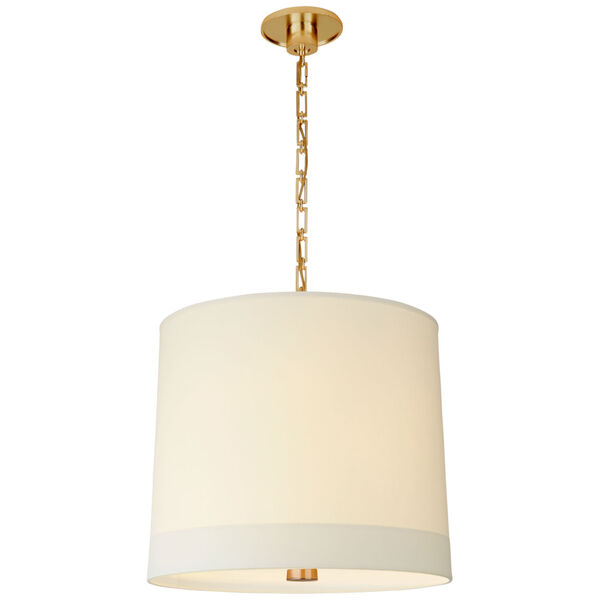 Simple Banded Hanging Shade in Soft Brass with Silk Banded Shade by Barbara Barry, image 1