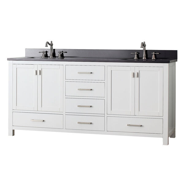 Modero White 72-Inch Double Sink Vanity with Black Granite Marble Top, image 2