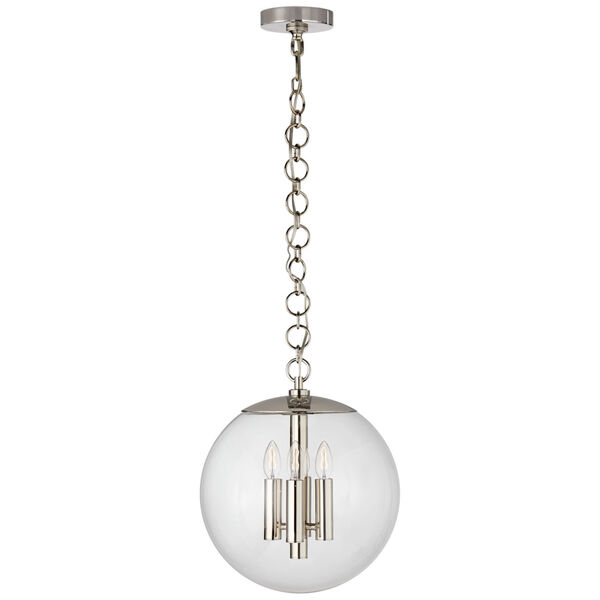 Turenne Medium Globe Pendant in Polished Nickel with Clear Glass by AERIN, image 1