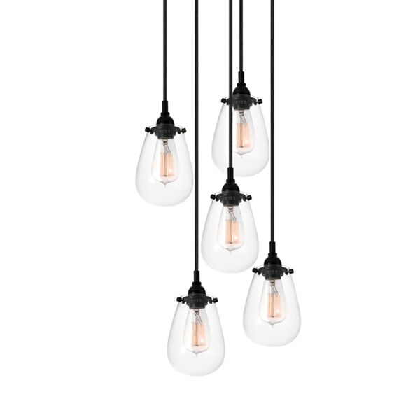 Chelsea Satin Black Five-Light Pendant with Clear Shade, image 1
