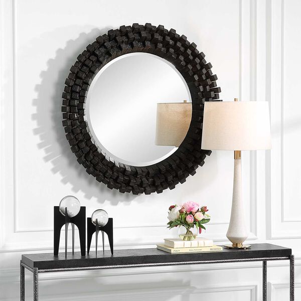 Circle Of Piers Ebony Gray Round Wall Mirror, image 1