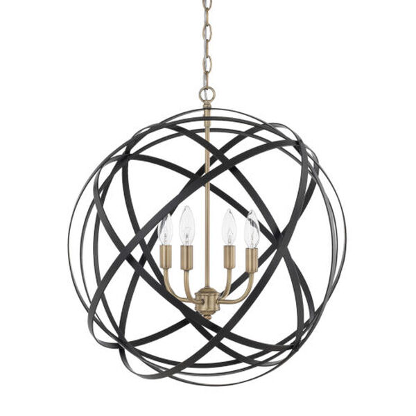 Axis Aged Brass and Black Four-Light Pendant, image 1