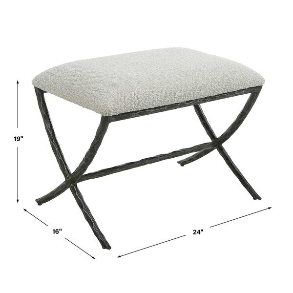 Brisby Distressed Charcoal and Warm Gray Fabric Small Bench, image 3