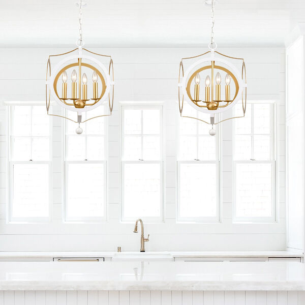 Odelle Matte White and Antique Gold Four-Light Ceiling Pendant, image 7
