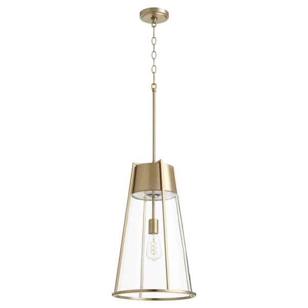 Aged Brass and Clear One-Light 13-Inch Pendant, image 1
