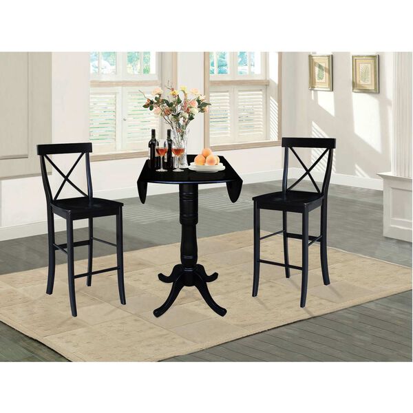 Black Round Pedestal Bar Height Table with Stools, 3-Piece, image 4