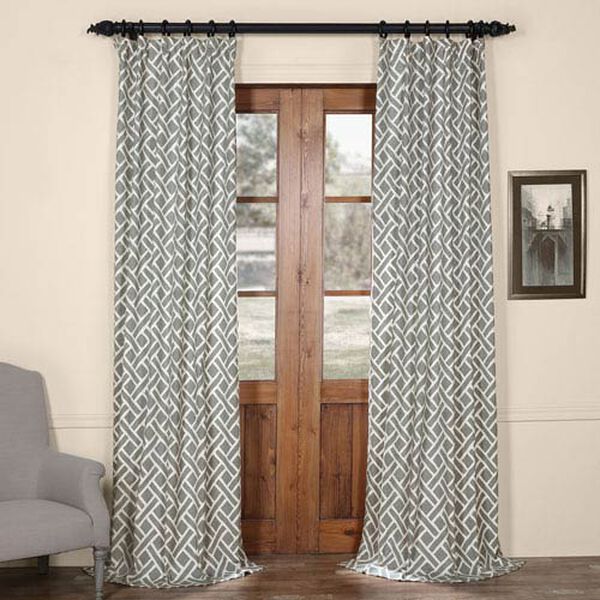 Martinique Grey 96 in. x 50 in. Printed Cotton Curtain Panel, image 1
