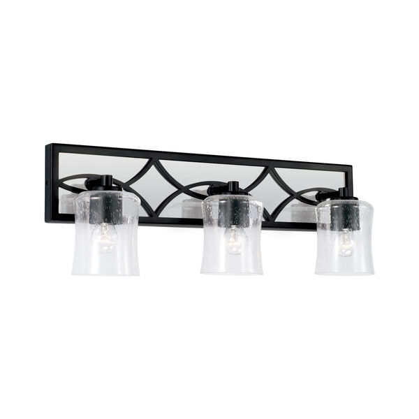 Avery Matte Black Vanity with Clear Seeded Glass and Mirrored Backplate, image 1