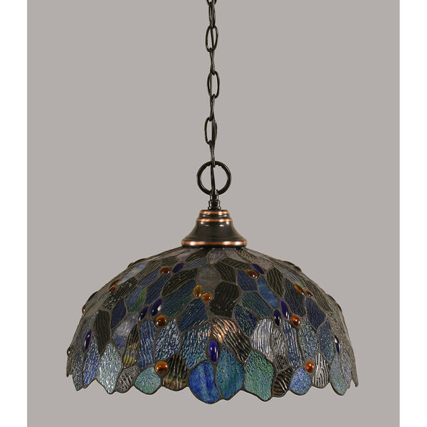 Any Black Copper 16-Inch One-Light Pendant with Blue Mosaic Tiffany Glass, image 1