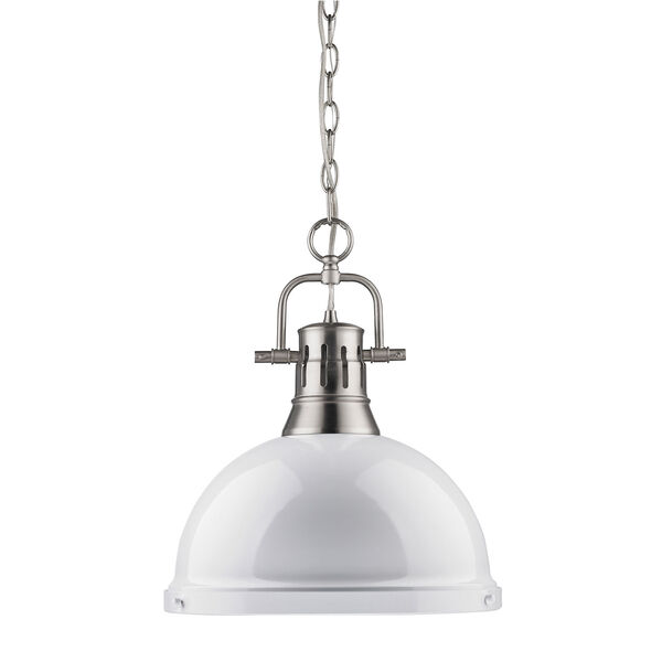 Duncan Pewter 14-Inch One Light Pendant with White Shade, image 2