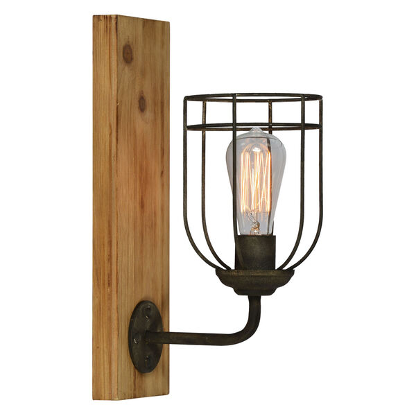Billy Washed Wood and Black One-Light Wall Sconce, image 1