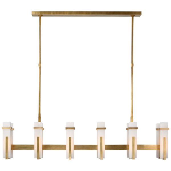 Malik Large Linear Chandelier in Hand-Rubbed Antique Brass with Alabaster by Ian K. Fowler, image 1