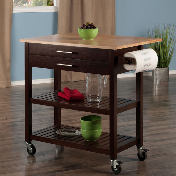 Langdon Cappuccino and Natural Two-Tone Drop Leaf Kitchen Cart, image 6