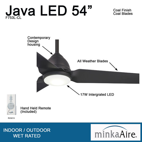 Java Coal 54-Inch Indoor Outdoor LED Ceiling Fan, image 5