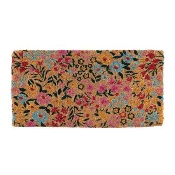 Multicolor Natural Coir Doormat with Florals, image 1