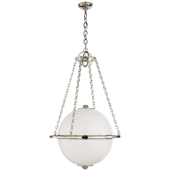 Modern Globe Lantern in Polished Nickel with White Glass by Chapman and Myers, image 1