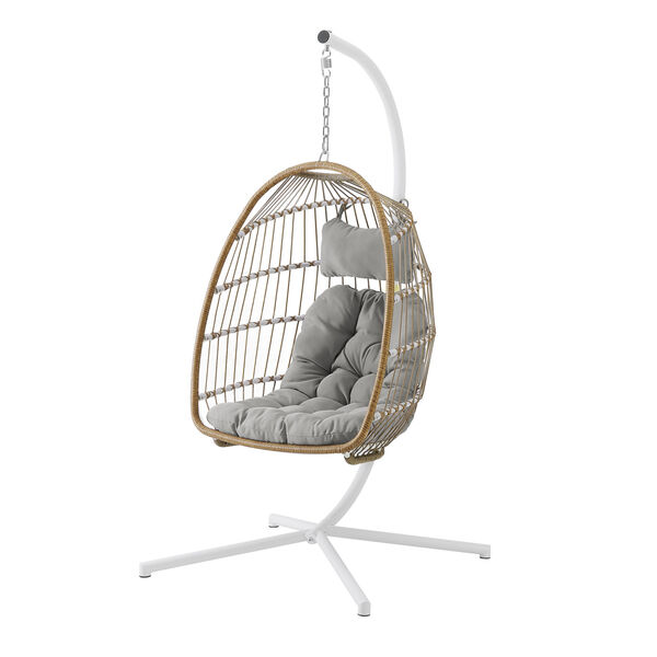 Brown and Gray Outdoor Swing Egg Chair with Stand, image 5