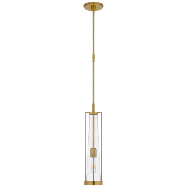 Calix Tall Pendant in Hand-Rubbed Antique Brass with Clear Glass by Thomas O'Brien, image 1