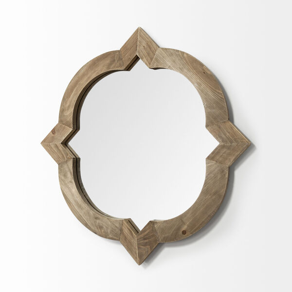 Argonne Brown Round Square Wood Frame Wall Mirror, image 3
