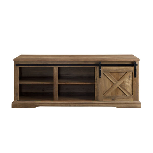 Barnwood and Black Sliding Door Entry Bench with Storage, image 1