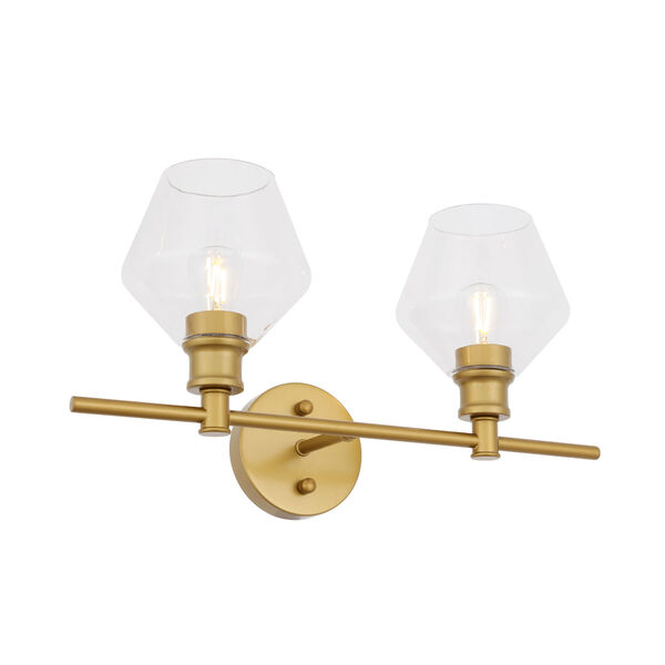 Gene Brass Two-Light Bath Vanity with Clear Glass, image 6