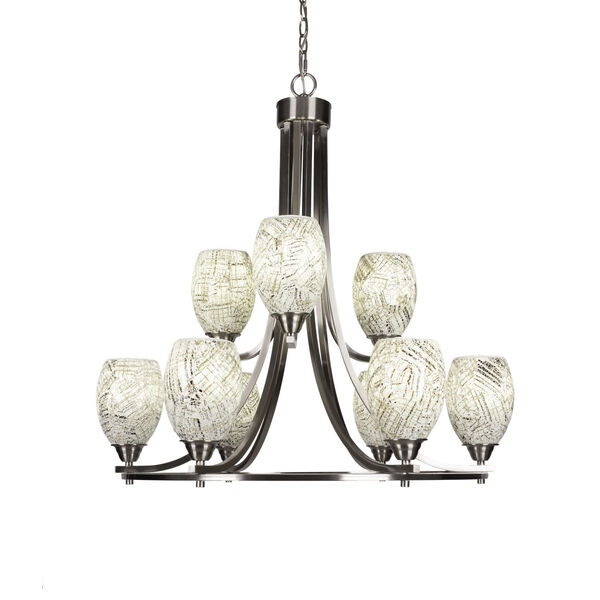 Paramount Brushed Nickel 30-Inch Nine-Light Chandelier with Natural Fusion Glass Shade, image 1