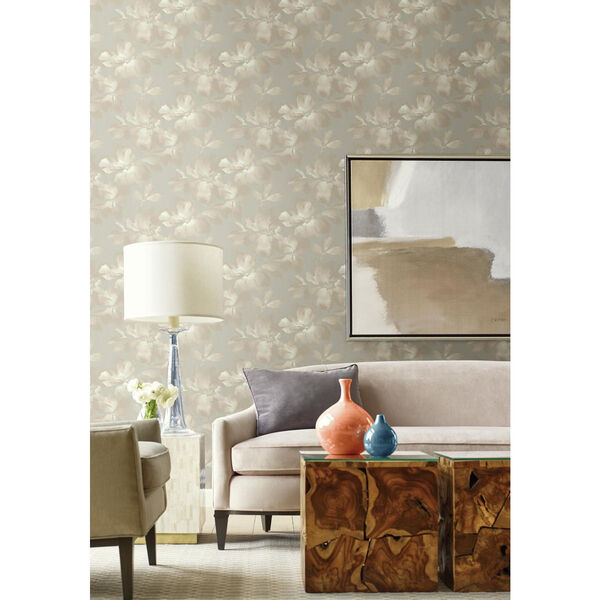 Candice Olson Tranquil Gray Floral Wallpaper, image 2
