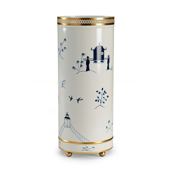 Blue and White Chinoiserie Umbrella Stand, image 1