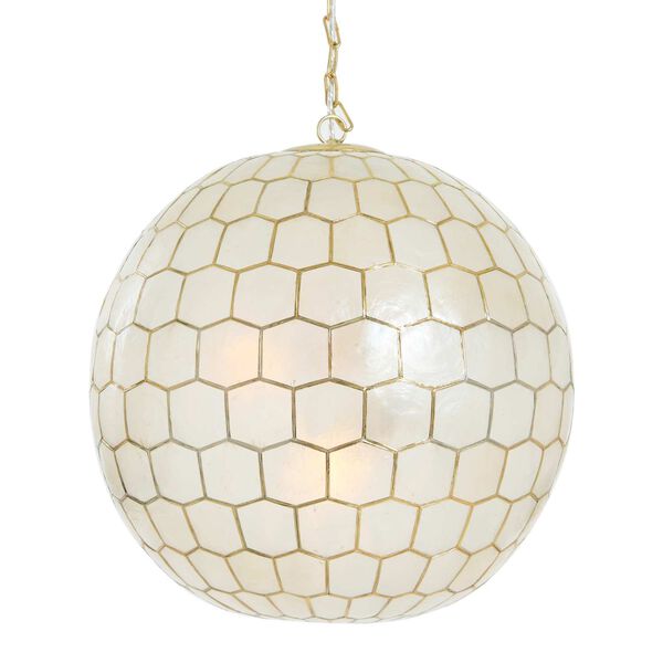 White and Antique Gold One-Light 20-Inch Pendant, image 1