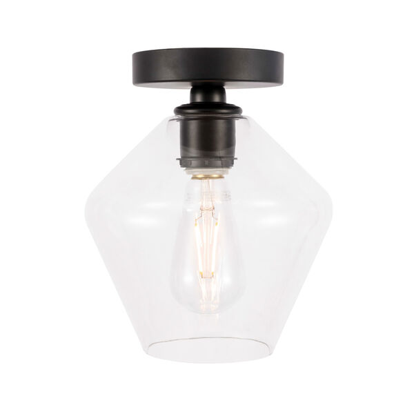 Gene Black Eight-Inch One-Light Flush Mount with Clear Glass, image 1