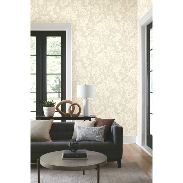 Brushstroke Floral Taupe Wallpaper, image 1