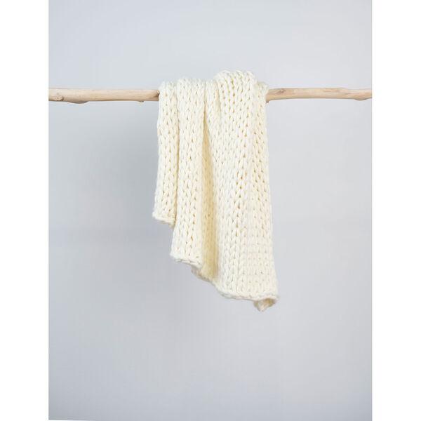 Ultra-Chunky Knit Acrylic Throw Blanket Ivory  - (Open Box), image 5