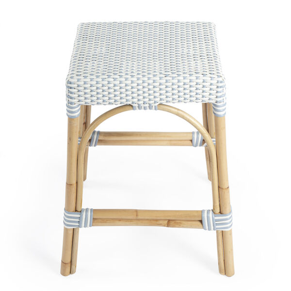 Robias White and Sky Blue Dot on Natural Rattan Counter Stool, image 2