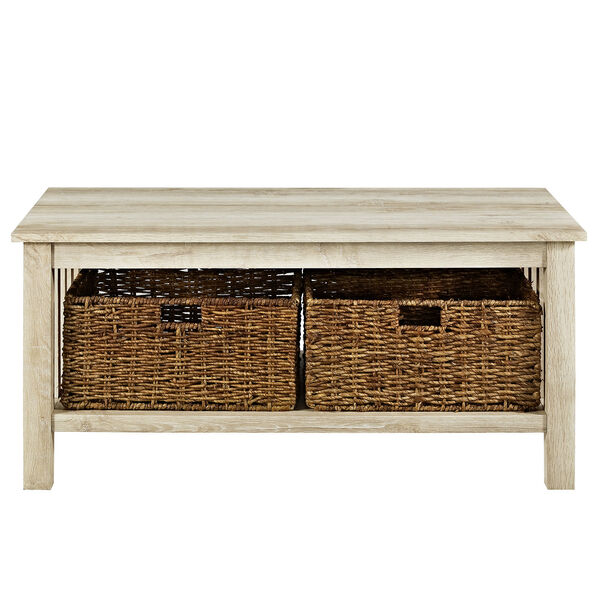 40-Inch Wood Storage Coffee Table with Totes - White Oak, image 3