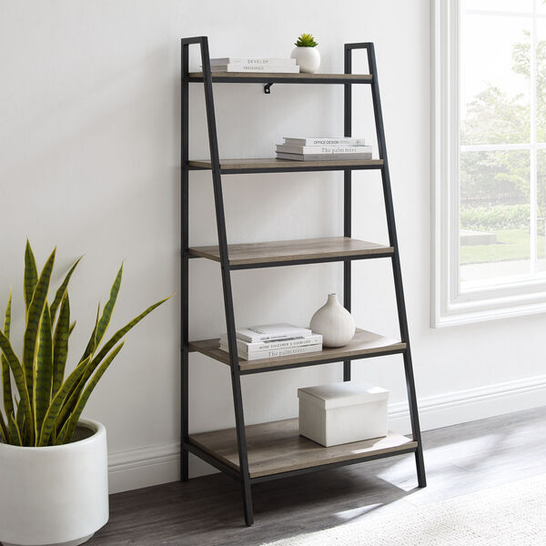 Arlo Grey Wash Five Shelf Ladder Bookshelf, image 2