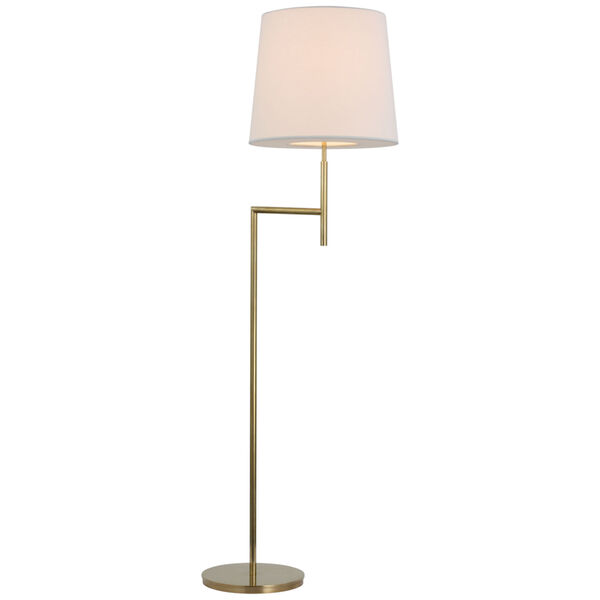 Clarion Bridge Arm Floor Lamp in Soft Brass with Linen Shade by Barbara Barry, image 1