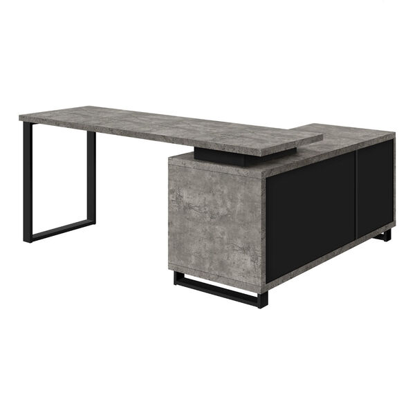 Grey and Black Computer Desk with Drawers and Shelves, image 4