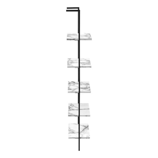 White Marble and Black Ladder Bookcase with Five Shelves, image 5